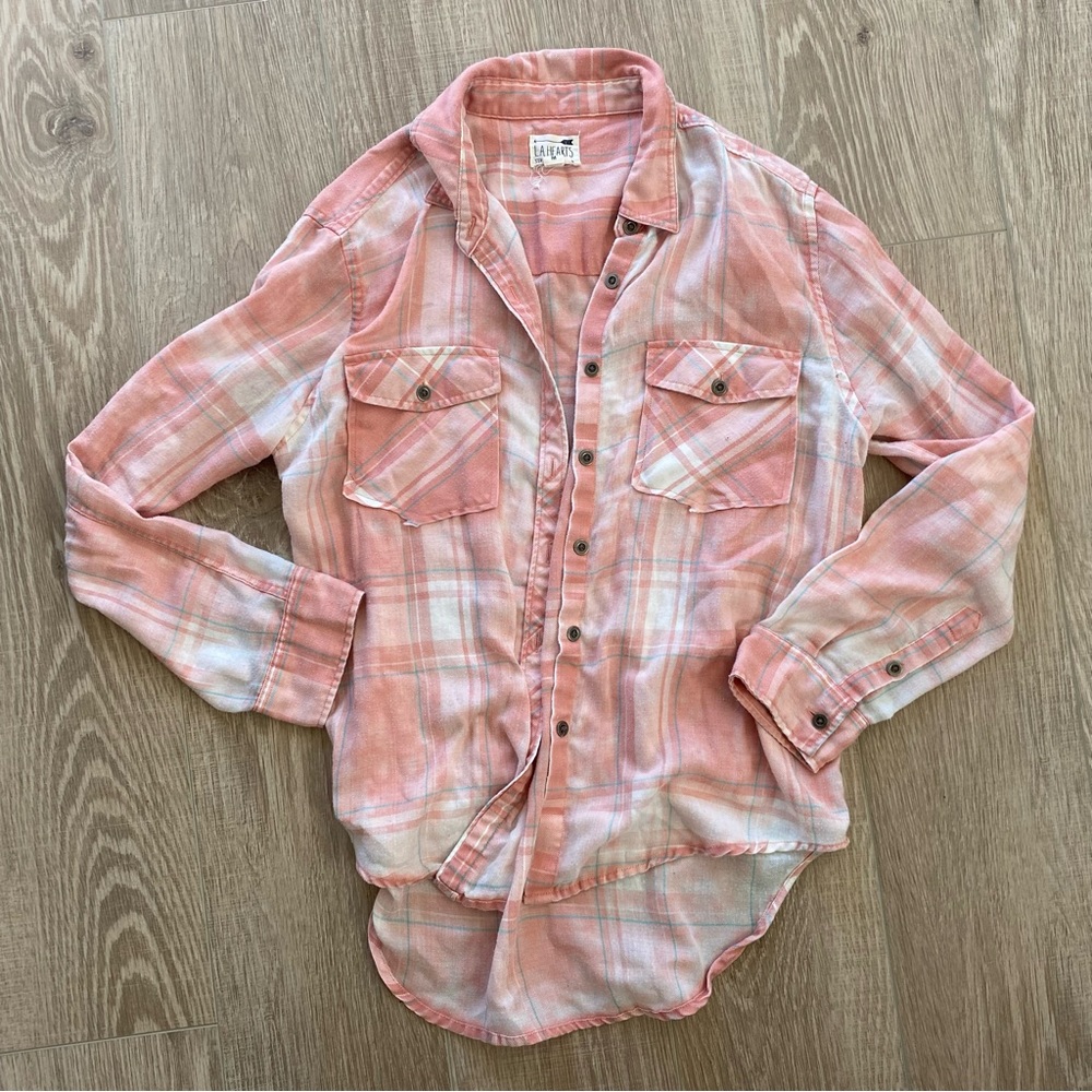 LA Hearts Pink Light-weight Button Down Flannel